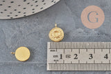 Pendentif rond soleil acier inoxydable 304 doré 14K IP 12.5mm, x1 (G8774)-Breloques et pendentifs-Gingerlily Perles