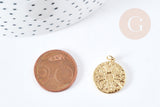 Pendentif rond soleil acier inoxydable 304 doré 14K IP 18.5mm, x1 (G8772)
