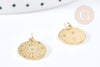 Pendentif rond soleil acier inoxydable 316L doré IP 14mm, x1 (G8741)