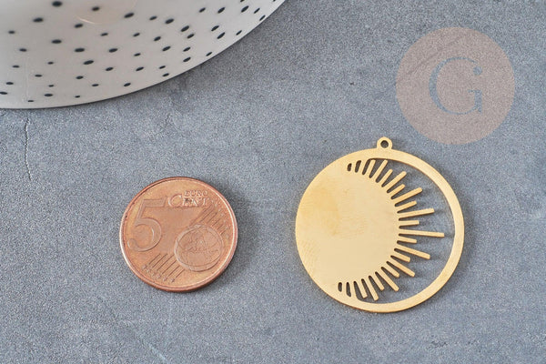 Pendentif rond soleil acier inoxydable doré 32mm, x1 (G6161)