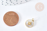 Pendentif rond soleil nacre naturelle acier inoxydable 316 doré 12.5mm, x1 (G8773)