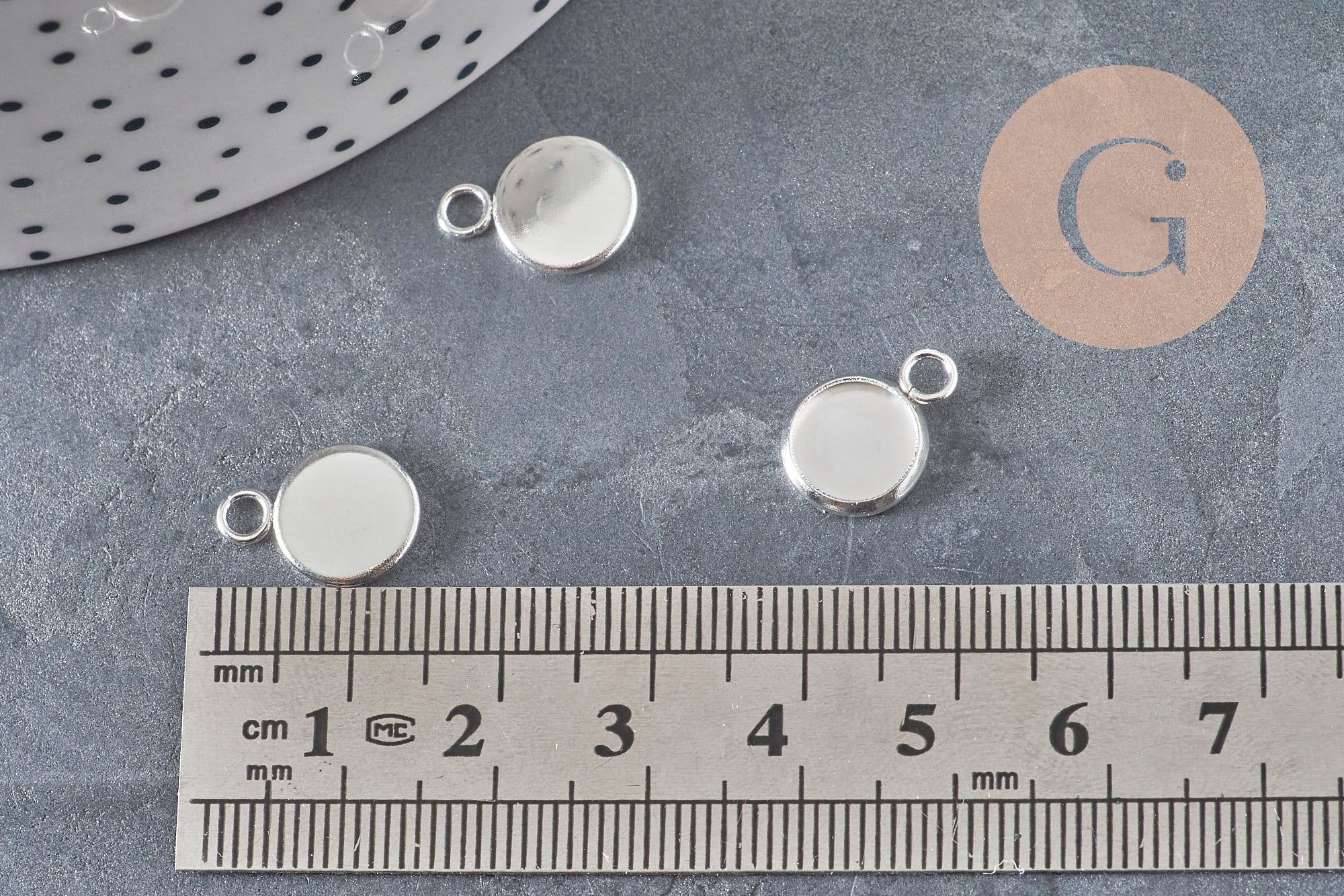 Round cabochon setting pendant, 201 stainless steel, silver-plated, 8mm, x1 (G11192)