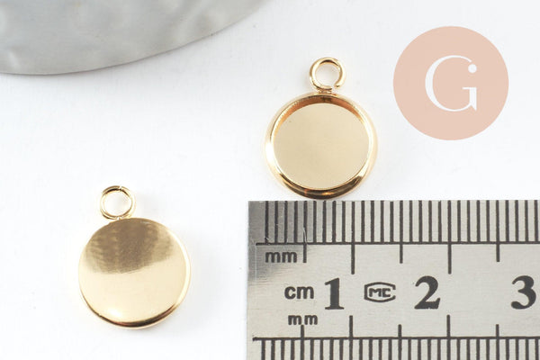 Pendentif rond support cabochon acier 304 inoxydable doré 10mm, x1 (G10555)
