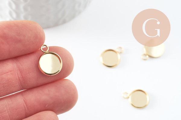 Pendentif rond support cabochon acier 304 inoxydable doré 10mm, x1 (G10555)