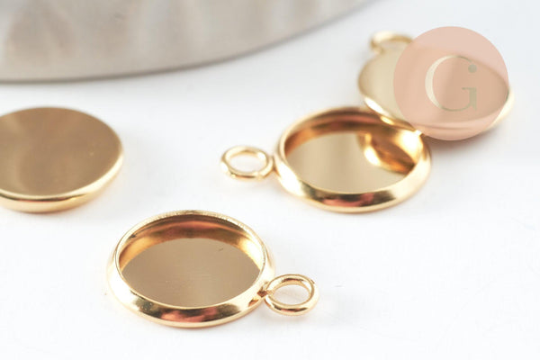 Pendentif rond support cabochon acier 304 inoxydable doré 10mm, x1 (G4122)