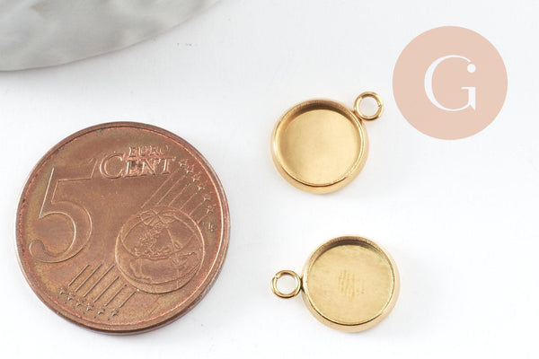 Pendentif rond support cabochon acier 304 inoxydable doré ip 8mm, x2 (G4222)
