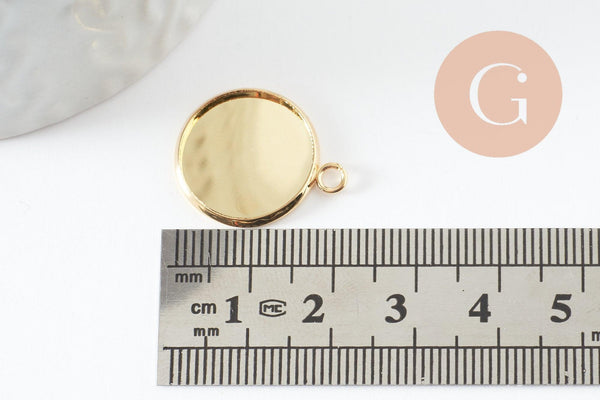 Pendentif rond support cabochon acier inoxydable IP doré 16mm, x1 (G9539)