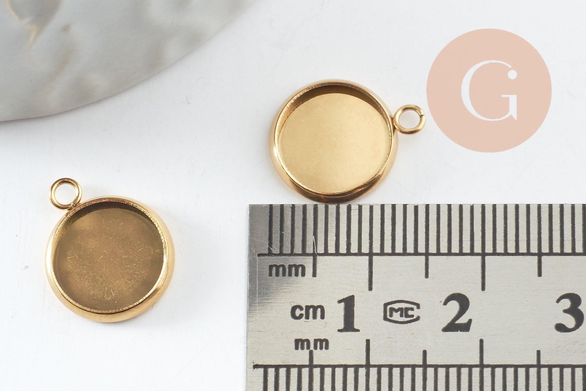 Pendentif rond support cabochon acier inoxydable doré IP 10mm, x1 (G6672)