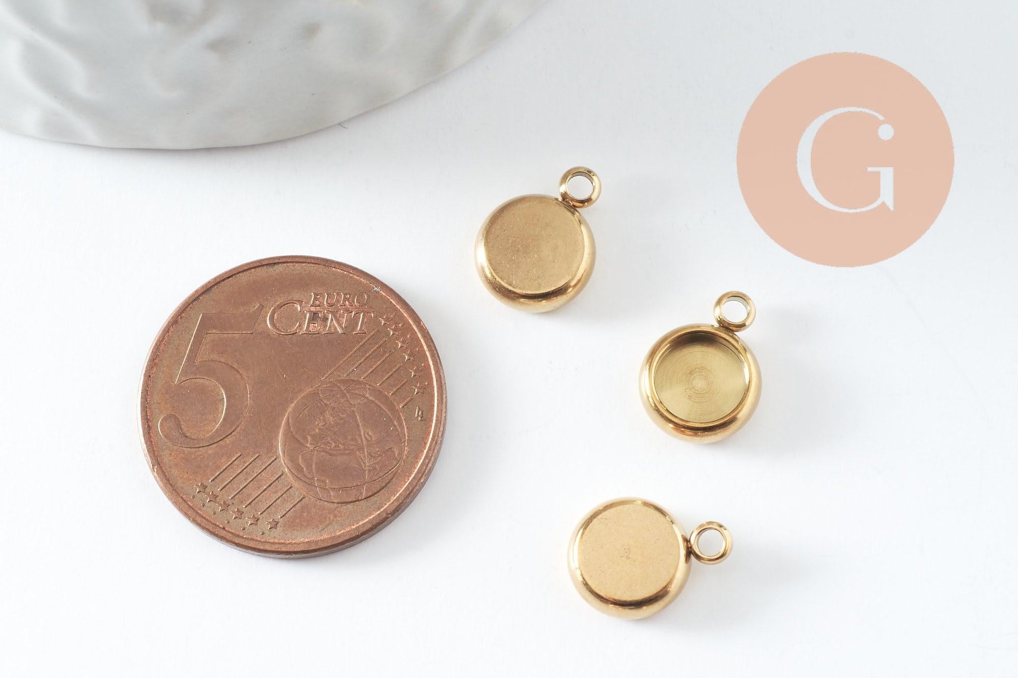 Pendentif rond support pour cabochon 6mm acier 304 inoxydable doré IP, x2 (G9860)