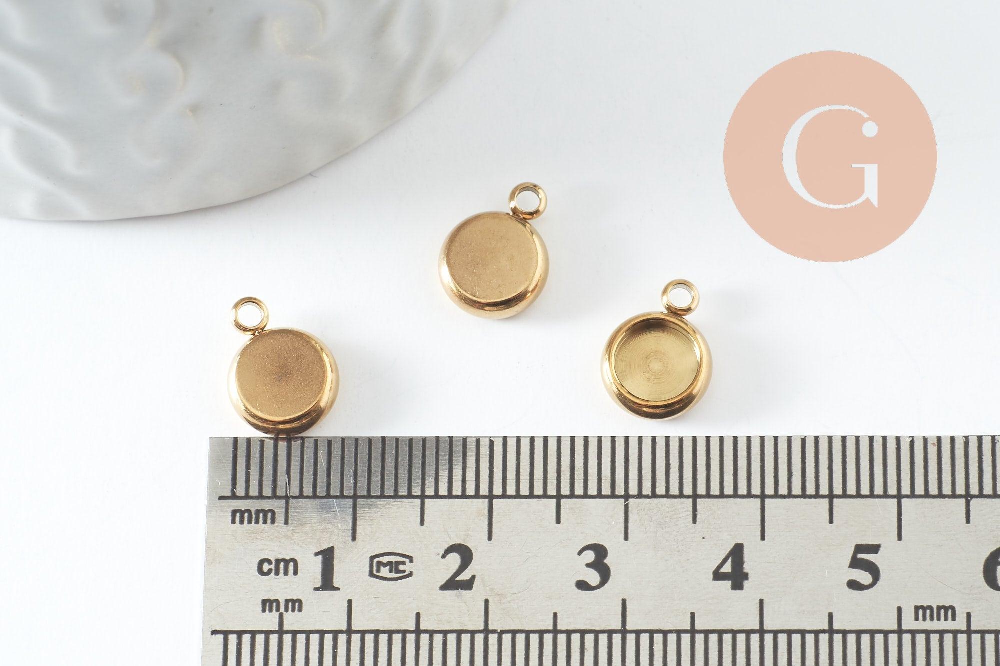 Pendentif rond support pour cabochon 6mm acier 304 inoxydable doré IP, x2 (G9860)