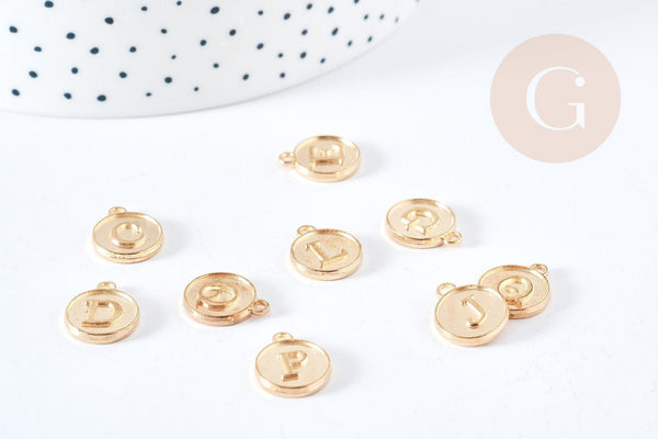 Pendentif rond zamac doré initiale pour émail 14mm, x1 (G8589)
