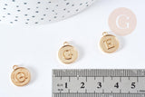 Pendentif rond zamac doré initiale pour émail 14mm, x1 (G8589)