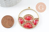 Pendentif rond zamac doré tissé rocaille rouge irisé dentelle 37.5mm, x2 (G4134)