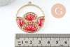 Pendentif rond zamac doré tissé rocaille rouge irisé dentelle 37.5mm, x2 (G4134)
