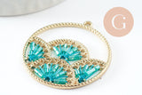 Pendentif rond zamac doré tissé rocaille vert turquoise dentelle 37.5mm, x2 (G4133)