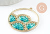 Pendentif rond zamac doré tissé rocaille vert turquoise dentelle 37.5mm, x2 (G4133)