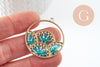 Pendentif rond zamac doré tissé rocaille vert turquoise dentelle 37.5mm, x2 (G4133)