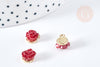 Pendentif roses rouge résine zamac doré 9.5mm, création bijoux baroque, x1 G8563