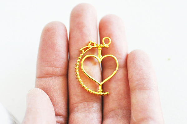 Pendentif rotatif coeur doré pour résine epoxy UV 31mm, pendentif en zamac dore,bijou mobile création bijoux, x1 G3486