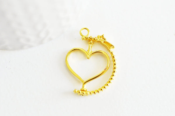 Pendentif rotatif coeur doré pour résine epoxy UV 31mm, pendentif en zamac dore,bijou mobile création bijoux, x1 G3486