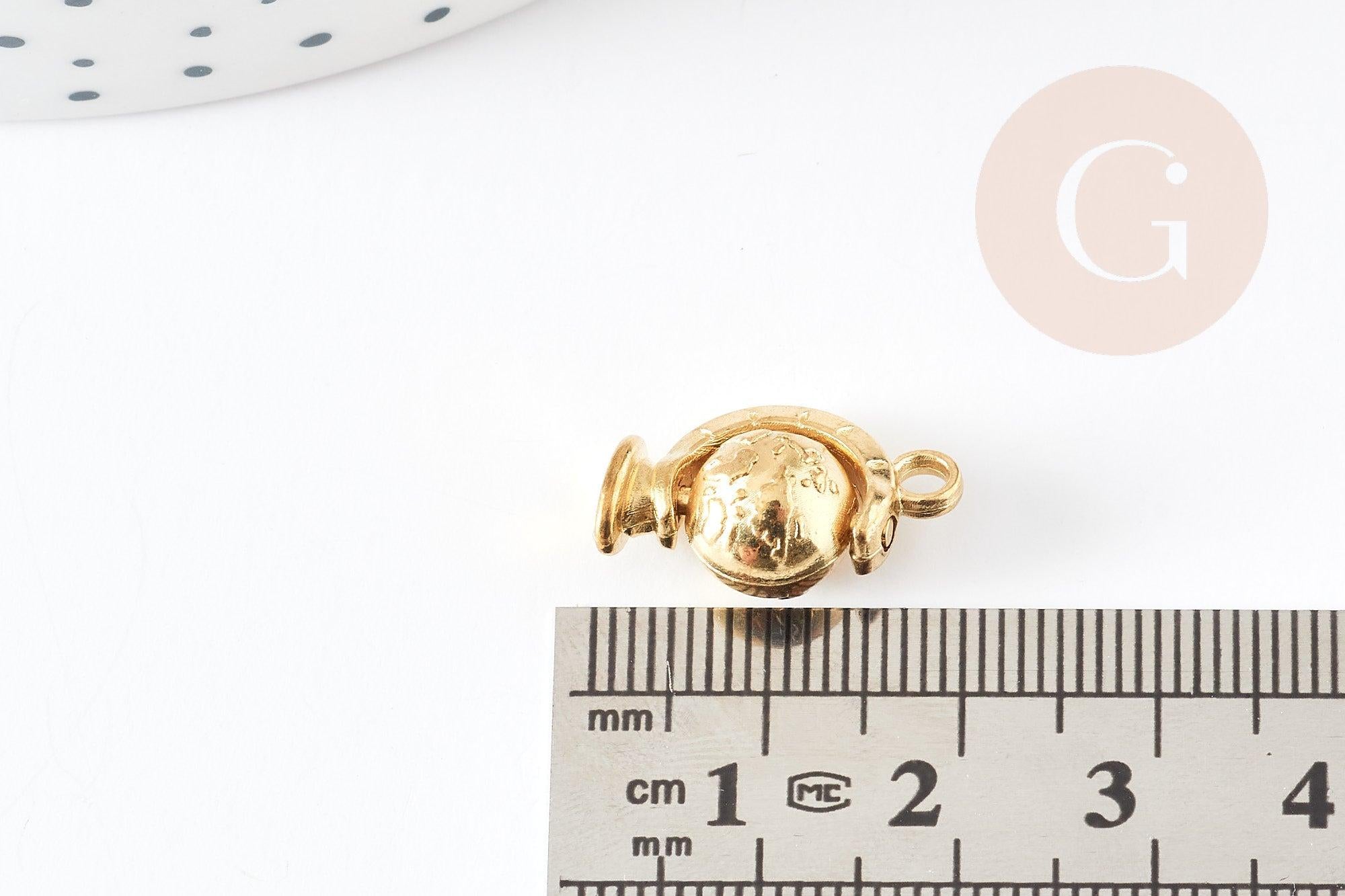 Pendentif rotatif globe terrestre zamac doré 18mm, x2 (G5239)