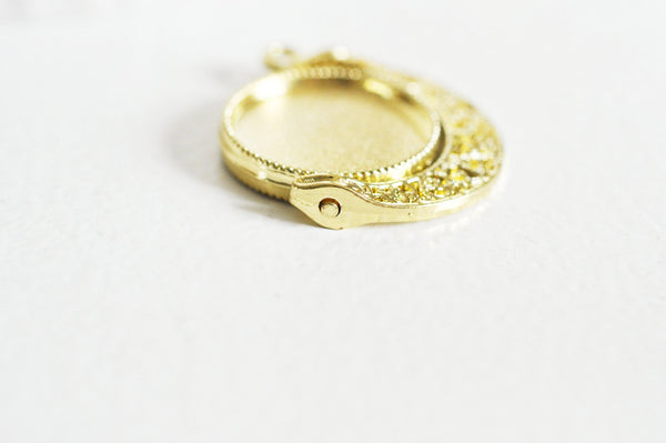 Pendentif rotatif lune pour cabochon zamac doré 30.5mm, bijou mobile création , x1 (G5323)