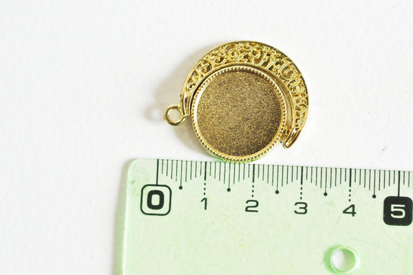 Pendentif rotatif lune pour cabochon zamac doré 30.5mm, bijou mobile création , x1 (G5323)