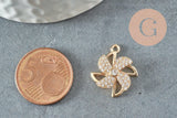 Pendentif rotatif moulin à vent doré cristal zircon 20mm, x1 (G3596)