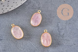 Pendentif scarabée quartz rose naturel argent 925 doré 18K 20mm, x1 (G10853)