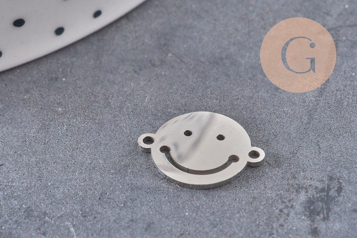 Pendentif smiley acier 201 inoxydable doré ou platine 12.5mm, x1 (G5687)