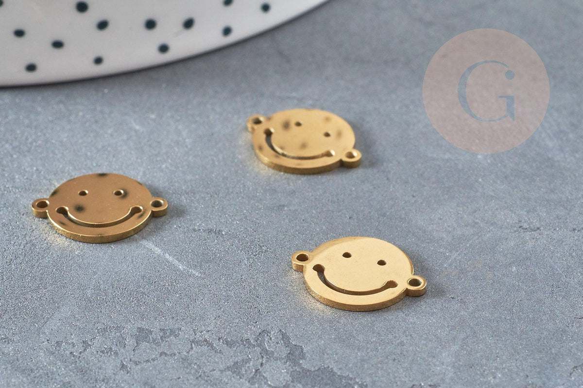 Pendentif smiley acier 201 inoxydable doré ou platine 12.5mm, x1 (G5687)