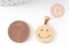 Pendentif smiley acier 304 inoxydable doré IP 19.5mm, x1 (G10802)