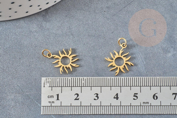 Pendentif soleil acier 201 doré inoxydable 17mm, x1 (G3541)