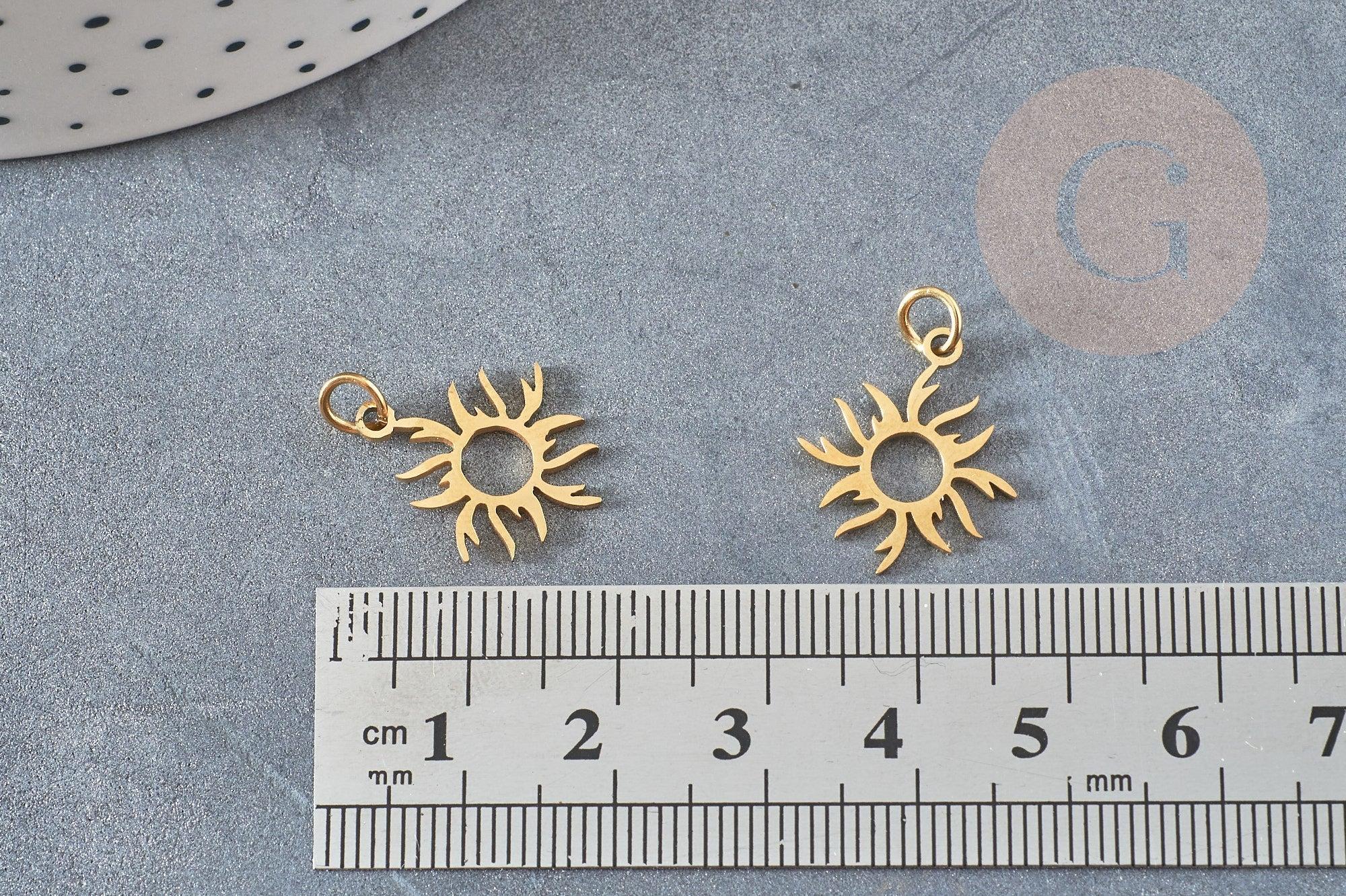 Pendentif soleil acier 201 doré inoxydable PVD 17mm, x1 (G3541)