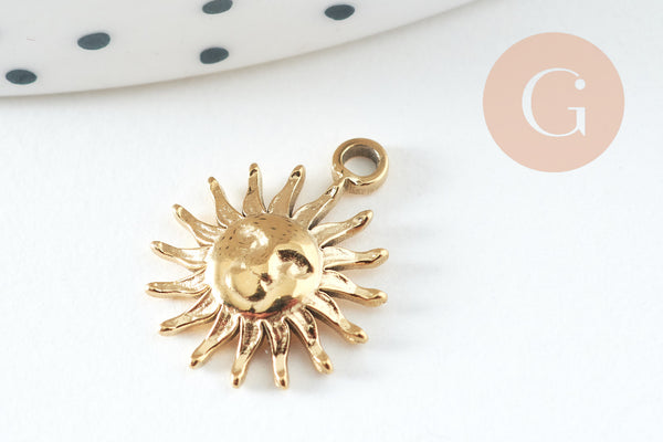 Pendentif soleil acier inoxydable 304 doré IP 24K 14.5mm, x1 (G10734)