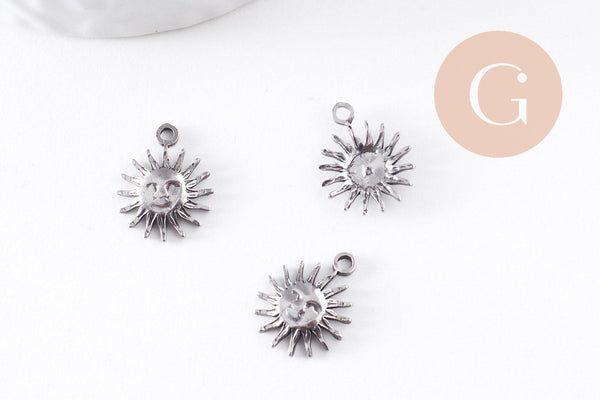 Pendentif soleil acier inoxydable 304 platine 14.5mm, x1 (G10056)
