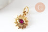 Pendentif soleil laiton doré 18k zircon, pendentif en cristal pour création bijoux porte bonheur pour femme en zircon,12.5mm, x1 (G6195)