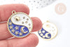 Pendentif soleil lune étoiles bleu zamac doré zircon 27.7mm, x1 (G8088)