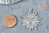 Pendentif soleil mystique argenté acier inoxydable 37.5mm, acier inoxydable platine, x1 G7655