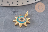 Pendentif soleil oeil cristal zircon émail bleu 21.5mm, x1 (G3555)