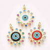 Pendentif soleil oeil cristal zircon émail coloré, 21.5mm, x1 (G6197)