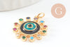 Pendentif soleil oeil cristal zircon émail coloré, 21.5mm, x1 (G6197)