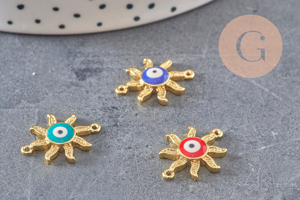 Pendentif soleil oeil cristal zircon émail coloré, x 2 (G1816)