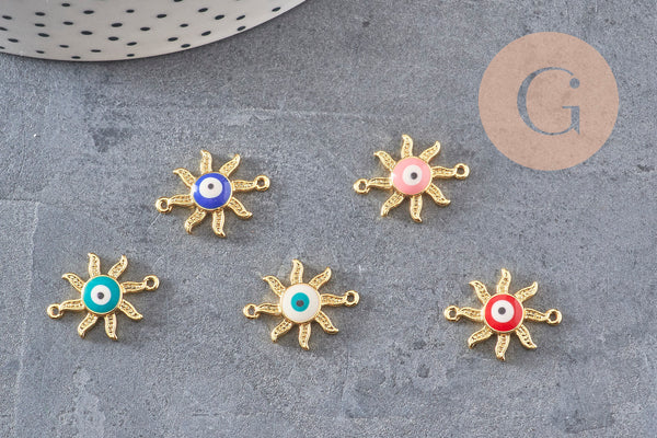 Pendentif soleil oeil cristal zircon émail coloré, x 2 (G1816)