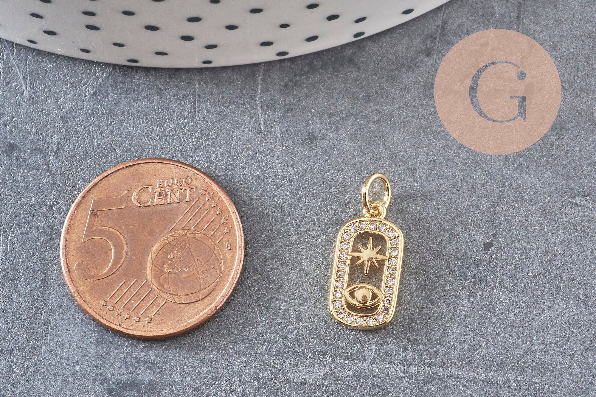 Pendentif soleil oeil protecteur chance en laiton zircon 18K,Pendentif doré porte-bonheur,13.5mm x1 (G4236)