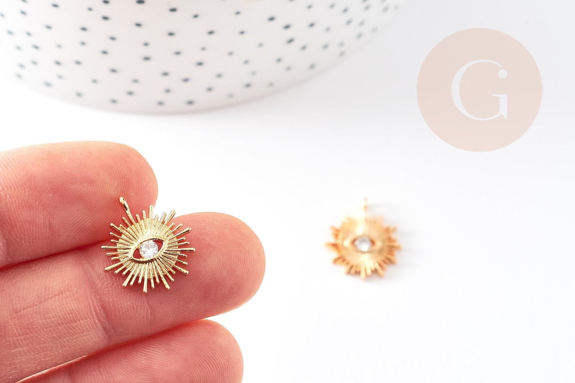 Pendentif soleil zamac doré 18k zircon 16.5mm, x1 (G10546)