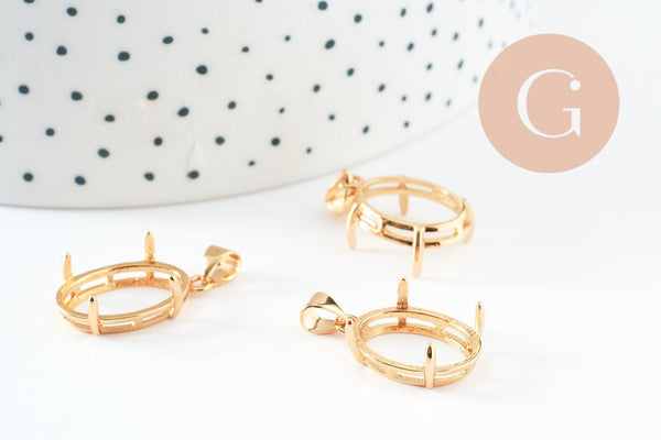 Pendentif support cabochon ovale à griffes laiton doré 18x13mm x1 (G10049)