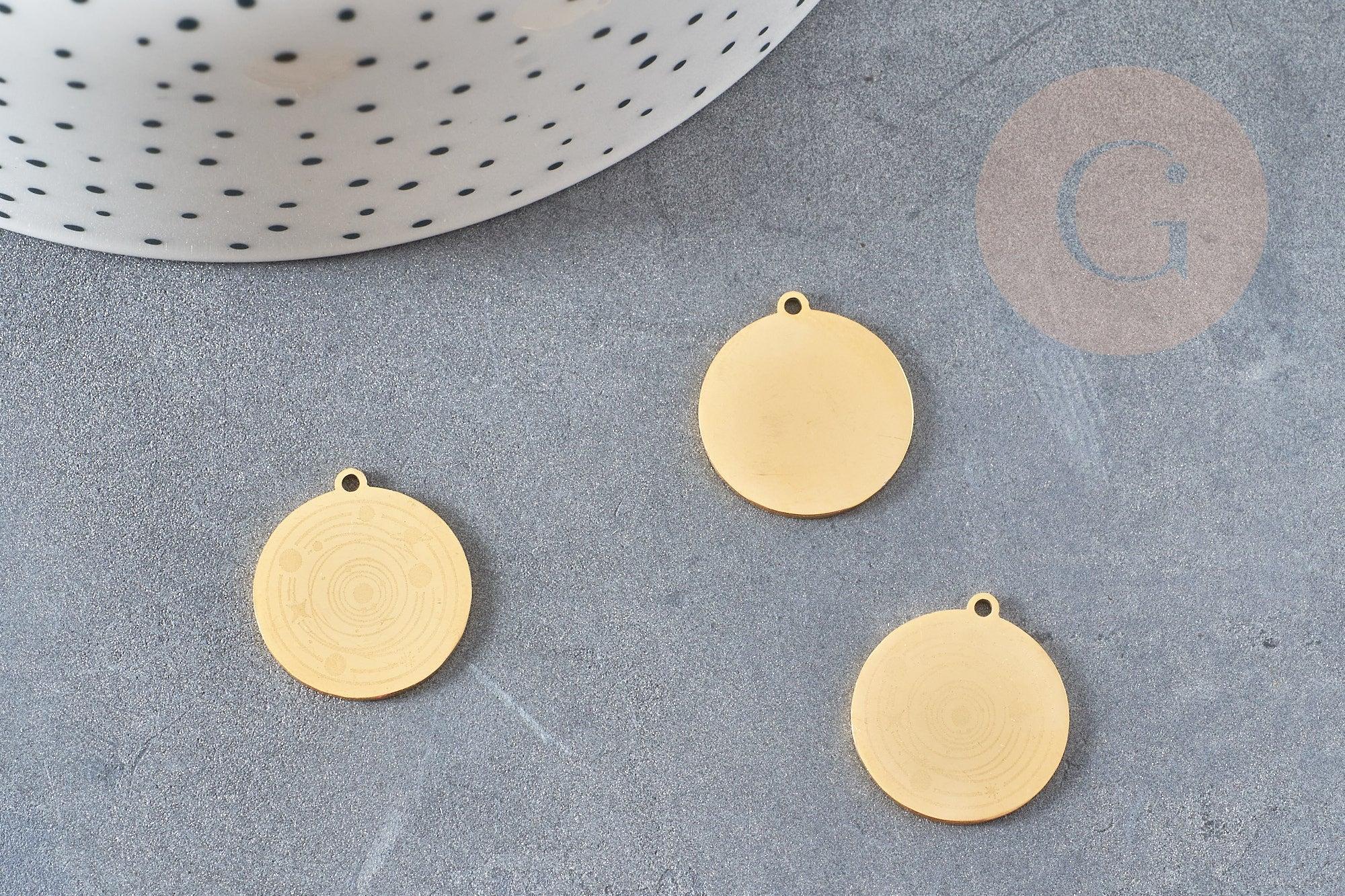 Pendentif système solaire acier 201 inoxydable dore 19.5mm, x1 (G6127)