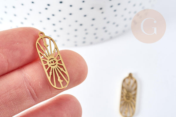 Pendentif talisman soleil oeil protecteur acier doré 304 inoxydable 27mm, x1 (G8724)