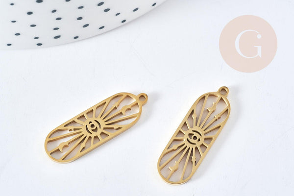 Pendentif talisman soleil oeil protecteur acier doré 304 inoxydable 27mm, x1 (G8724)